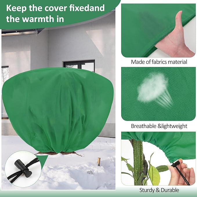 18 Pcs Winter Plant Covers Freeze Protection 39.4x23.6 Inch Horizontal Shrub Tree Plant Protection Bags Frost Blanket with Drawstring for Fall Winter Outdoor Garden Planting (Dark Green)