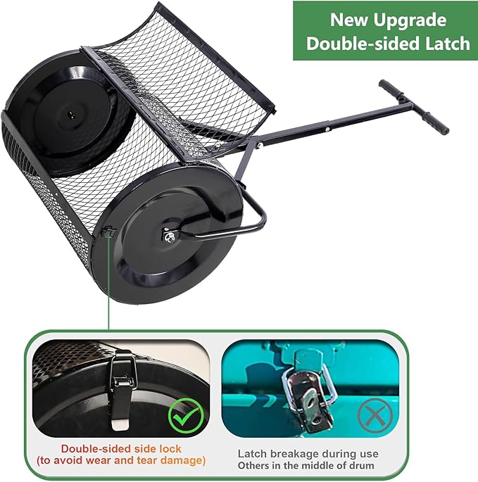 Peat Moss Spreaders for Lawns Compost Spreader Roller 24 x16 Inch Heavy Duty Metal Mesh Dirt Topsoil Spreader for Planting Seeding Garden (24"/41.7"-49.6" L, Black)