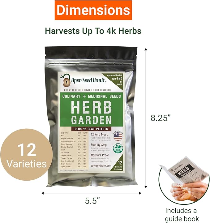 Open Seed Vault 4,000 Non GMO Heirloom Vegetable Seeds for Planting Vegetables and Fruits - 12 Variety Pack of Herb Seeds for Planting Outdoors - Gardening Supplies, Survival Gear, Prepper Kits