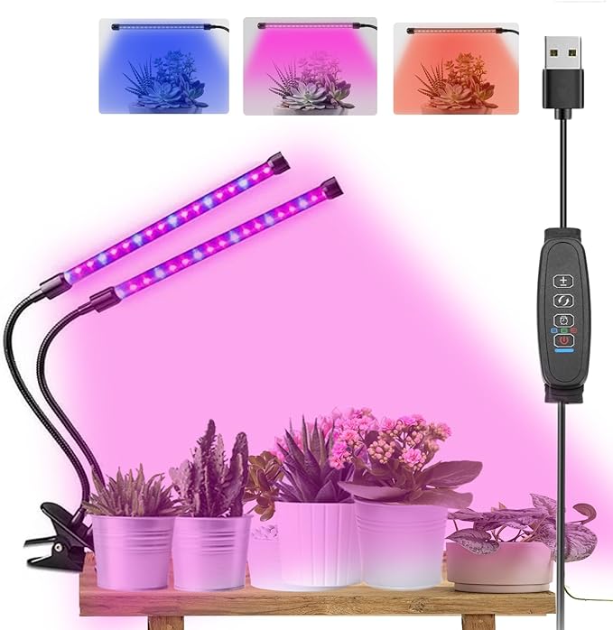Clip On Grow Light for Indoor Plants,Full Spectrum Led Plant Grow Lights with Auto-Timer, Plant Growing Lamp for Seed Starting,Houseplants, Bonsai, Pot Plant,2 Lamp