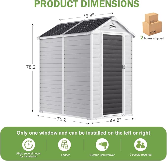 HUSFU Outdoor Resin Storage Shed 6x4 FT, Plastic Tool Shed for Bike, Garbage Can, Chicken Coop, Outside Sheds with Lockable Door for Backyard, Patio, Lawn, Light Grey
