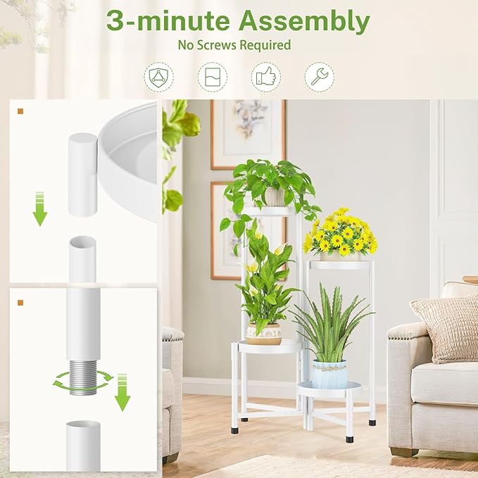 iDavosic.ly Plant Stand Indoor Outdoor, 4 Tier Corner Metal Flower Display Holder Shelf, Easy Assembly Folding Tall Orchid Rack for Patio Balcony Porch Garden Living Room House, White