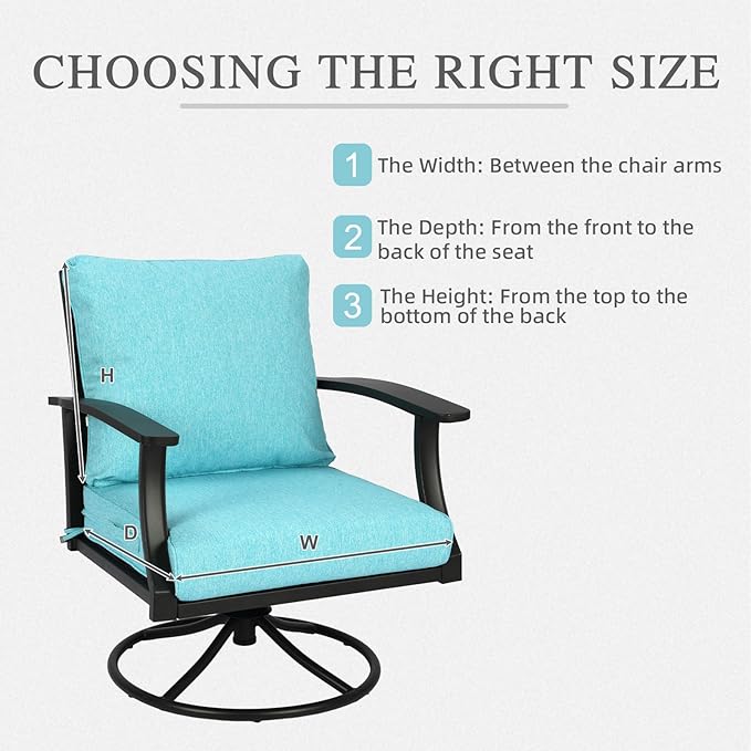 Aoodor 25" x 25" Patio Deep Seat Cushion Set, Water Resistant & Fade Resistant Outdoor Furniture Cushions with Adjustable Straps for Patio, Deck, Garden, Set of 2, Teal