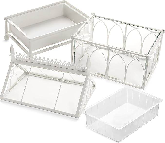 H Potter Glass Terrarium Succulent Planter Wardian Case Plant Container Metal Tabletop Off White