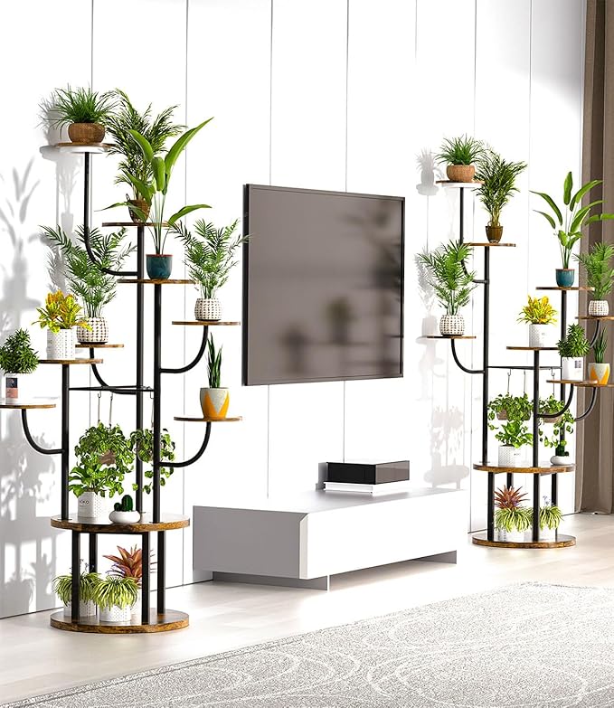 60" Tall Indoor Plant Stand with Grow Light 10 Tiered Adjustable,Large Metal Rotating Plant Shelf for Multiple Plant Display, Flower Holder Stand for Living Room,Bedroom,Office,Balcony