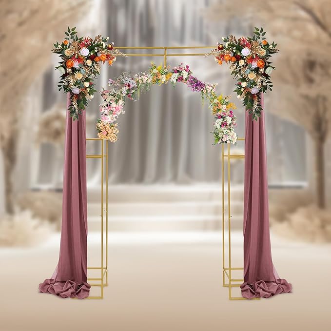 7.87ft Tall Double Arch Wedding Backdrop Stand, Gold Metal Open Arch Backdrop, Frame Square Shaped Wedding Arches for Ceremony Baby Shower Garden Birthday Party