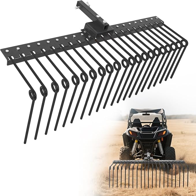 60" 3-Point Tractor Landscape Rake, Pine Straw & Yard Waste Cleaner, Cat 0/1 Hitch Compatible, Powder Coated Steel Blades, Orange