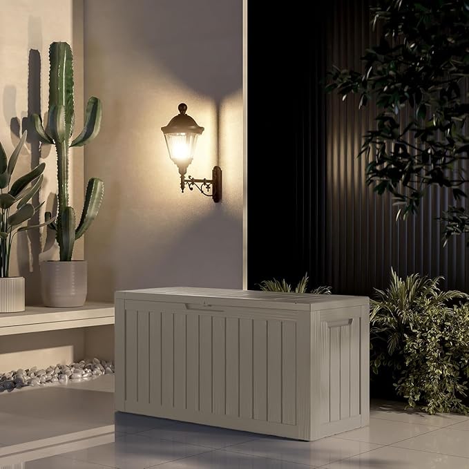 80 Gallon Waterproof Deck Storage - Compact Patio Storage Box & Pool Deck Box, All-Weather Resin Chest with Lock for Cushions & Tools, UV-Resistant, Slate Grey