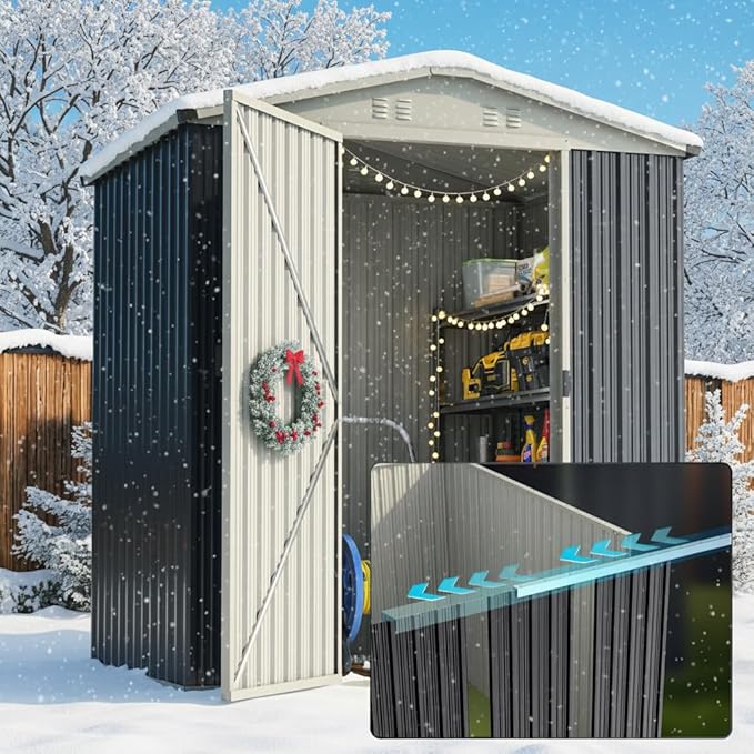 Quictent 6X4 FT Metal Storage Shed, Easy Assemble, Lockable Outdoor Garden Shed Waterproof Shed for Bike Storage, Tool Storage, Temporary Storage with Combination Lock(5.1X3.8 FT Base, No Floor)