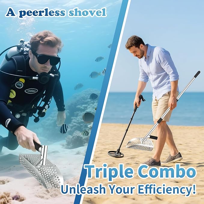 Metal Detector Sand Shovel - Stainless Steel Beach Metal Detecting Shovel with 10mm Holes, Ideal for Metal Detecting Treasure, Beach sifting, Excavation Tools (a26)
