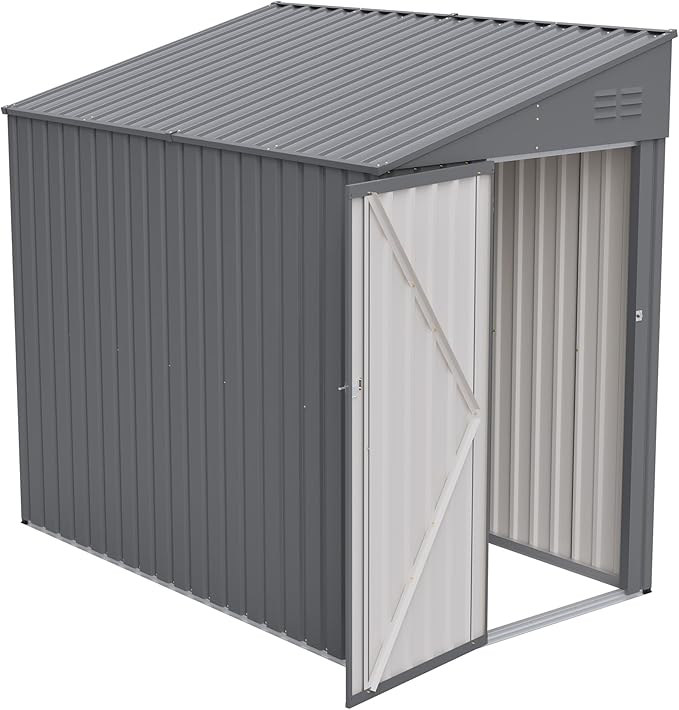 4x7 FT Outdoor Storage Shed,Lean to Lockable Metal Garden Shed Steel with Reinforced Beams,All Weather Waterproof Storage House W/Lockable Door,for Backyard,Patio,Lawn,Garden,Dark Gray