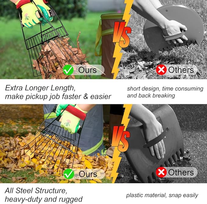 Colwelt Steel Leaf Scoops and Claws, Rugged Leaf Scoop for Lawn and Garden Cleanup, Large Sized Leaf Grabber for Larger Pickup Capabilities(Steel, not Plastic)