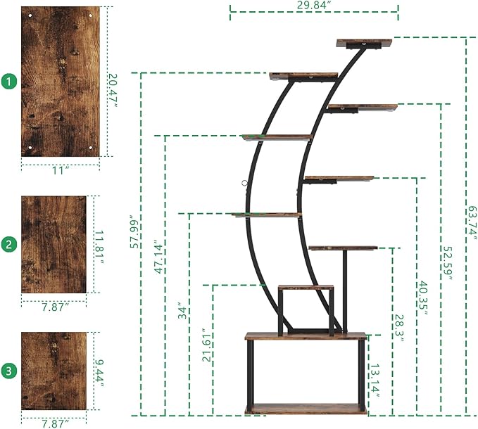 ROOMTEC Plant Stand Indoor with Grow Lights, 9 Tiered Indoor Plant Stand, 63" Metal Plant Shelf, Tall Plant Stands Indoor Multiple Stands for Living Room, Patio
