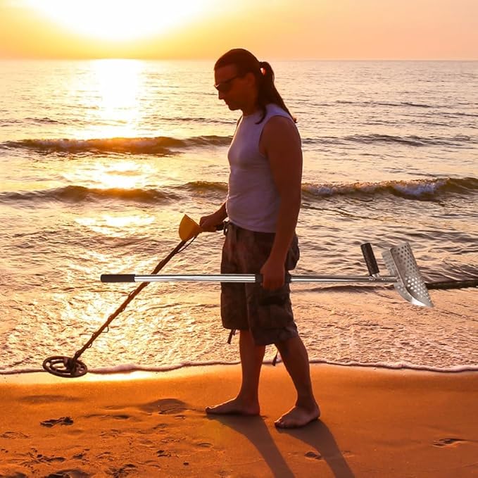 Sand Scoop for Metal Detecting,Heavy Duty Stainless Steel Metal Detector Scoop with Long Handle,Metal Detecting Shovel Used for underwater treasure hunting, beach soil metal detection, and excavationr