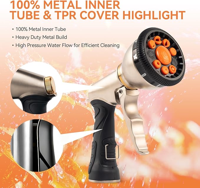 360° Rotating Hose Nozzle with Lock Function - 9 Spray Modes, Anti-Slip Grip, for Gardening, Car Wash & Pool Maintenance (Front Trigger)