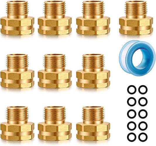 Garden Hose Connector Adapter,3/4" GHT female and 1/2" NPT male Connectors, Brass Repair Fittings, for female Hose to male Hose (10 Pack)