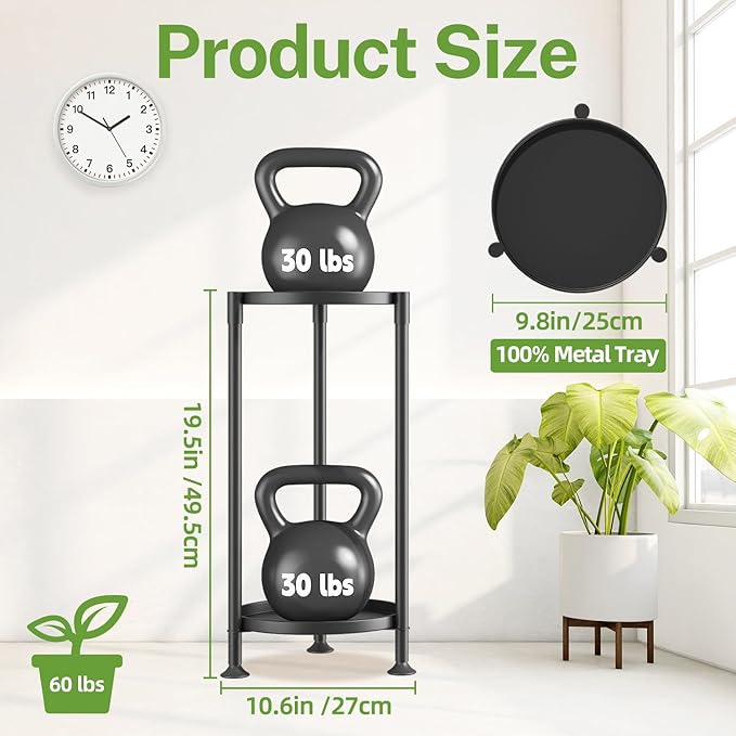 iDavosic.ly 2 Tier Plant Stand Indoor with 10 Inch Wide Tray, Vertical Corner Metal Outdoor Flower Display Holder Shelf, Folding Tall Rack for Patio Porch Living Room, Modern Black