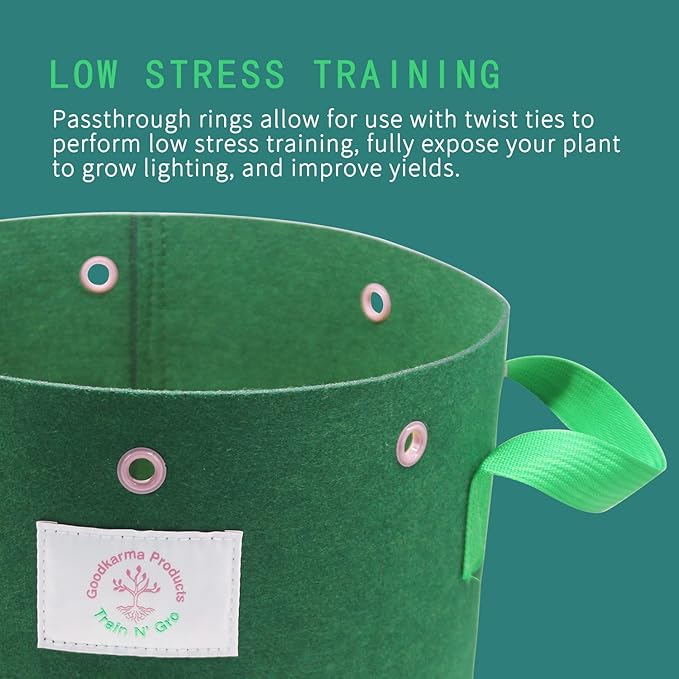 Train N' GRO - 5 Gallon Sustainable Aeration Non-Woven Grow Bags w Low Stress Training Holes - 3 Pack, for Grow Tent / Indoor / Outdoor. Superior Drainage + Breathability for Plants Vegetables + Fruit