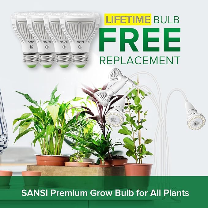 SANSI LED Grow Lights for Indoor Plants, 600W Full Spectrum Clip-on Gooseneck Grow Light with Ceramic Tech.,40W Plant Light for Indoor Growing High PPFD, Lifetime Free Bulb Replacement White, No Timer