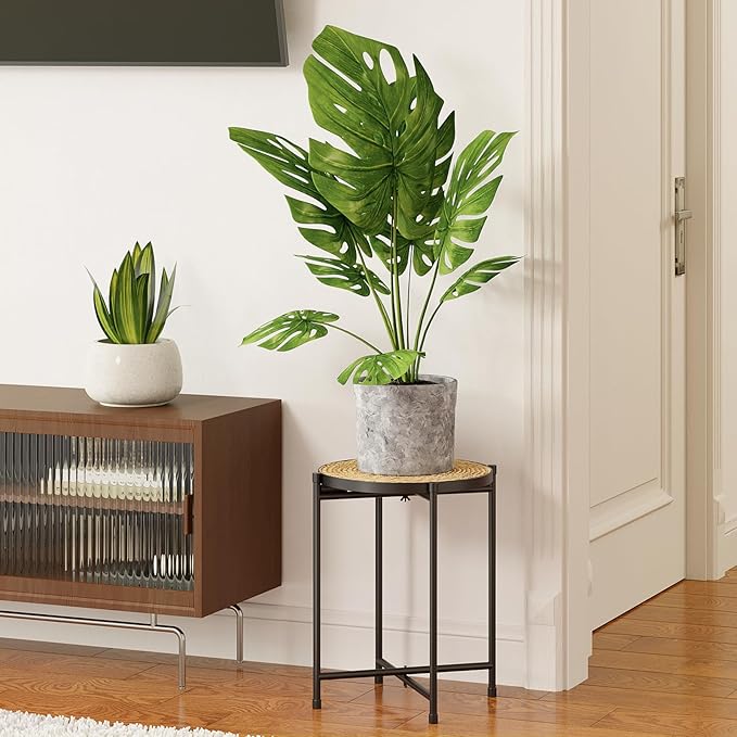 Bamworld Plant Stand Indoor Rattan Plant Table for Large Plants Tall Plant Holder Small Boho Pot Stand for Living Room Bedroom Balcony