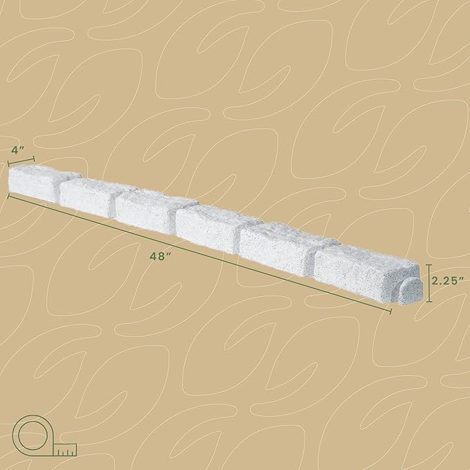 Beuta DIY No Dig Faux Stone Landscape Edging w/Anchoring Spikes, Flexible Brick-Sized Border for Driveways Yards Trees or Gardens, Each 6-Brick Section 48" L x 4" W x 2.25" H (4, Limewash)