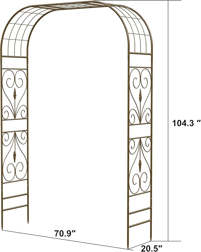 Jardineer Metal Garden Arbor,104.3-Inch Tall,Flat-Top Wrought Iron Outdoor Archway,Heavy-Duty Trellis for Climbing Plants,Perfect for Backyard Garden Entrance,Designed for Roses and Wisteria (Copper)