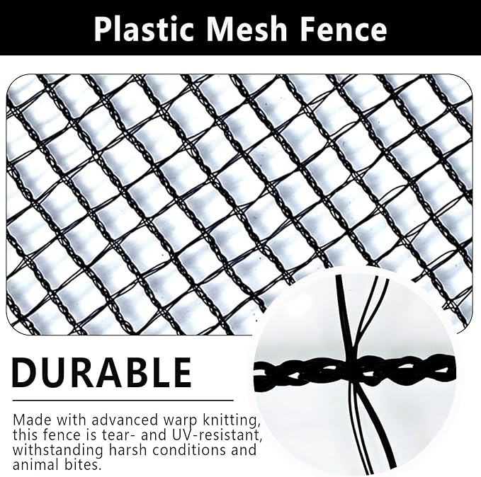 5x100ft Deer Fence Netting, Plastic Mesh Fence Heavy Duty Garden Fence Animal Barrier Garden Netting for Plants Fruit Trees Vegetables Against Deer, Birds, Rabbits, Chickens and Other Animals, Black