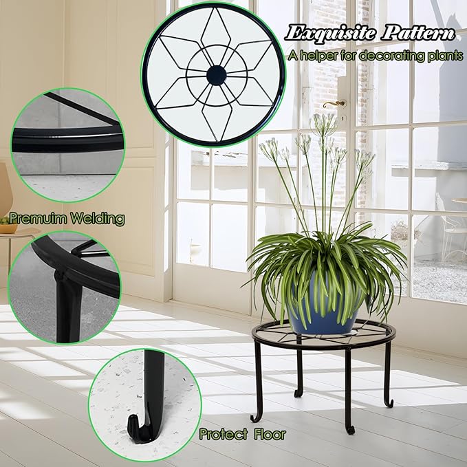 5-Pack Metal Plant Stands, Heavy Duty Indoor/Outdoor, Rustproof Iron, Black