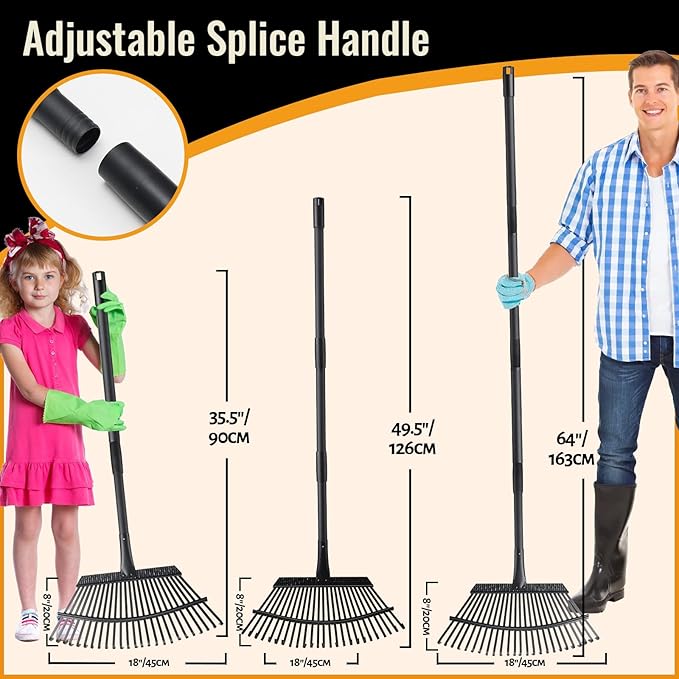 Garden Rake for Leaves, 25 Tines Heavy Duty Metal Yard Rake with 64 inch Adjustable Handle, Ideal Leaf Rakes for Gardening, Dethatching, Thatching, Gathering Shrub, Grass, Debris, Rocks