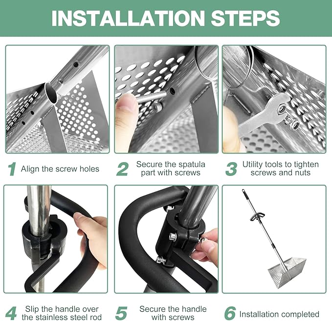 Sand Flea Rake - Heavy Duty Stainless Steel Sand Scoop Detachable 47" Long Handle Sand Sifter for The Beach with 16" Width Basket Metal Detecting Tool for Collecting Shark Teeth (Silver)
