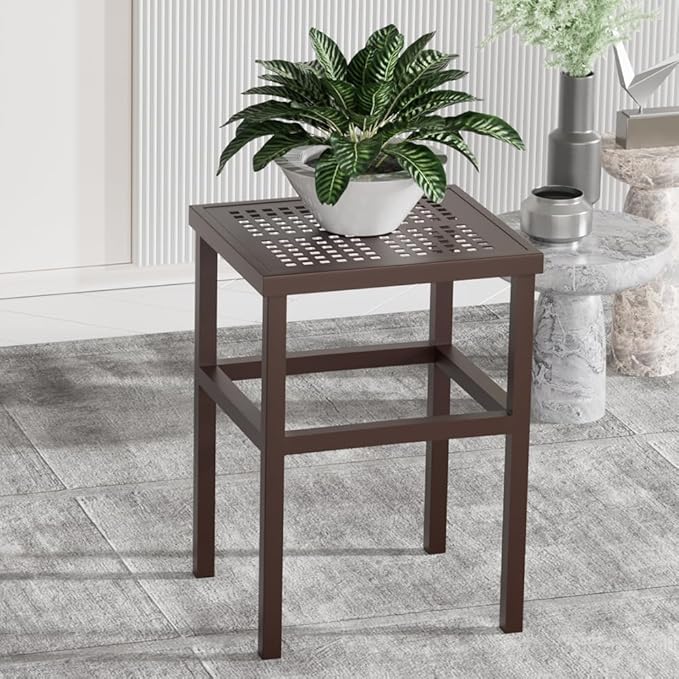 Plant Stand - Indoor/Outdoor Extra-Sturdy 23" tall Aluminum Plant Stand – Ideal for Patios, Gardens, Living Room Decoration (Brown)