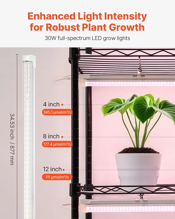 VEVOR Plant Shelf with Grow Light, 6-Tier Indoor Plant Stand, 71in Tall Indoor Plants Display Rack with Wheels & Timer, 150W 3800K Full Spectrum Grow Lights, Metal Flower Pot Holder for Seed Starting