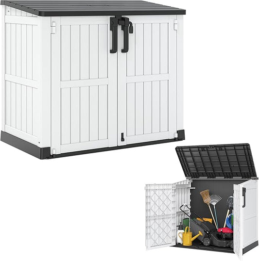 Horizontal Resin Storage Shed 36 Cu Ft with Lockable Doors, Portable Outdoor Storage Cabinet -Easy to Assemble,Sheds & Outdoor Storage, Waterproof Outdoor Storage Box for Backyards