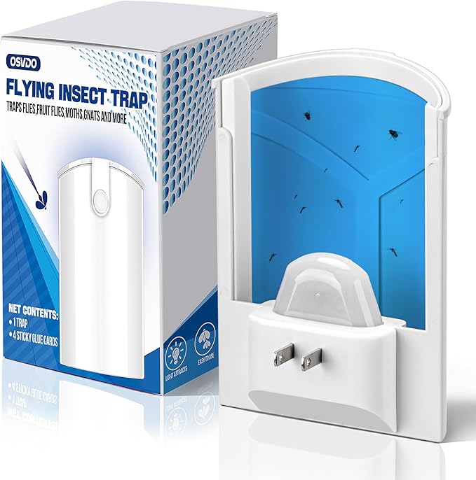 Fruit Fly Traps for Indoors, Plug in Flying Insect Trap for Gnats, Fruit Flies, Moths | UV Light Fly Trap for Home, Office | Mess-Free Adhesive Disposal