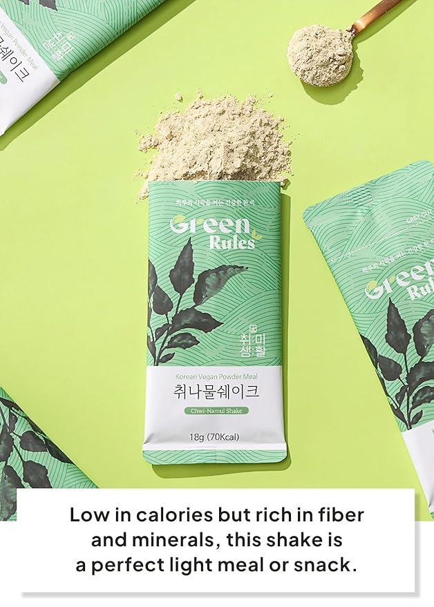 Korean Food Greenrules Korean Grain Shake Gift Set with Chwinamul – Plant-Based Meal Mix Powder, 10 Stick Packs + Free Shaker Bottle