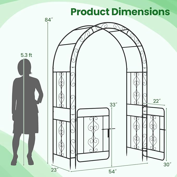 Moccha Garden Arch, 84" Arbor Trellis with Lockable Gate for Climbing Plants, Roses, Vines, Outdoor Pergola Archway, Heavy-Duty Garden Arbor for Lawn Patio Bridal Party Decoration Pathway Ceremony