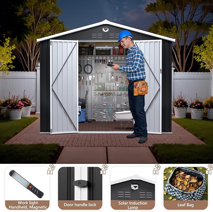 10x8 FT Outdoor Storage Shed, Metal Sheds & Outdoor Storage, Waterproof Sheds with Lockable Doors for Backyard (No Window)