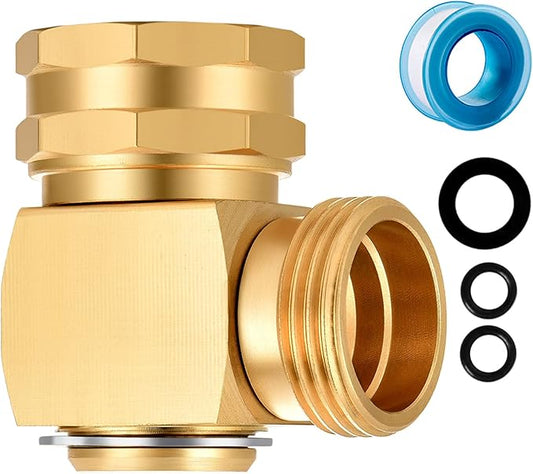 Garden Hose Swivel Elbow Connector - 90 Degree Right Angle, 3/4" GHT Threads, Solid Brass, 360° Swivel for Easy Direction Change - Ideal for Garden, Lawn, Car Wash & More