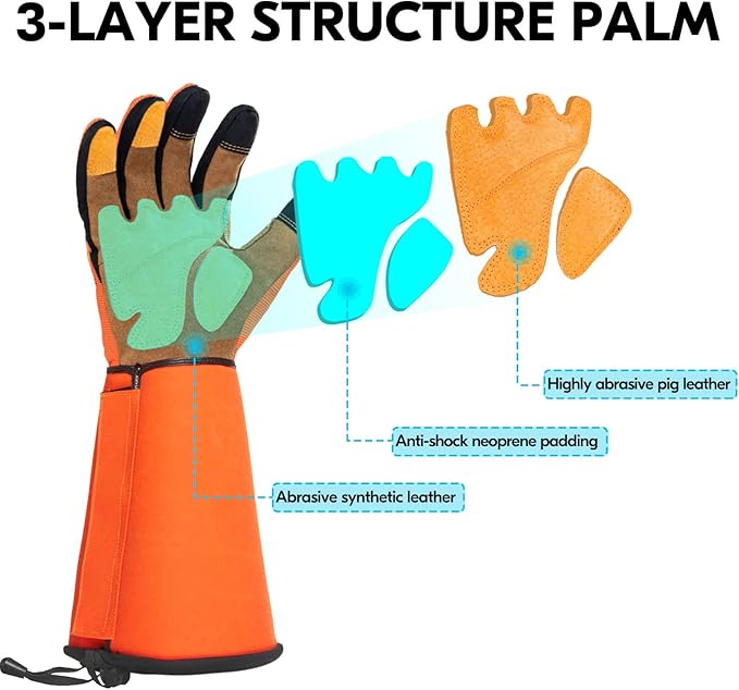 Vgo... Gardening Gloves Unisex,Safety Work Gloves,Long Sleeves Gauntlet,Puncture Proof,Touchscreen(Size M,Orange,SL7496)