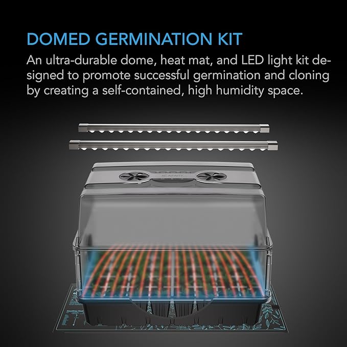AC Infinity Heavy-Duty Humidity Dome 5x8 Germination Kit, Full Spectrum LED Grow Light Bars w/Samsung LM301H EVO LEDs, Heat Mat, 3 mm Thickest Dome, Trays, Vented Panels, for Seed Starting