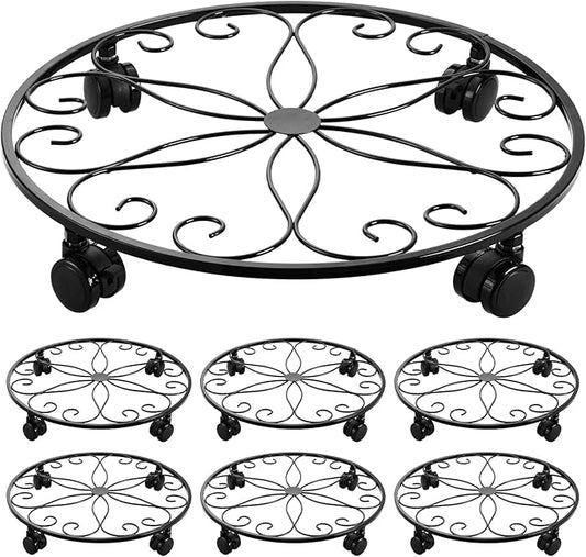 6 Pack Metal Plant Caddy with Wheels 16 Inch Large Plant Stand with Wheels Heavy Duty Wrought Iron Rolling Plant Stand Plant Dolly Plant Rollers Plant Cart Plant Mover