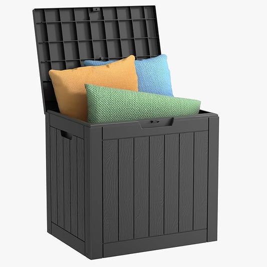EasyUp 35 Gallon Resin Deck Box Waterproof, UV Resistant Outdoor Storage Box for Delivery, Patio, Garden,and Porch,Striped Black