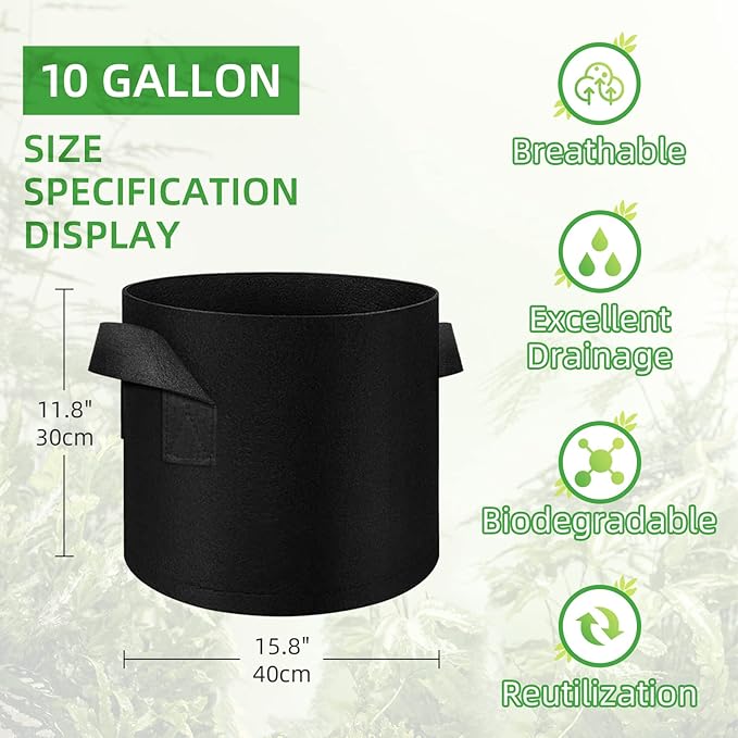 LITLANDSTAR 100-Pack 10 Gallon Grow Bags, Heavy Duty Thickened Nonwoven Aeration Fabric Pots with Handles, Aeration Grow Bags for Vegetable/Flower/Plant