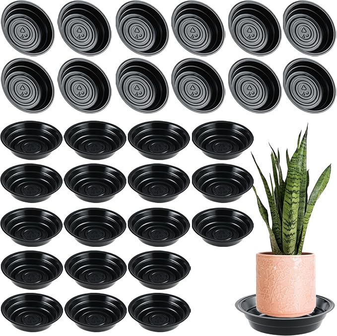30 Packs 4 Inches Small Plant Saucers for Indoor Outdoor Use Heavy Duty Plastic Plant Plate Dish for Planter Bulk Round Flower Pot Drip Trays to Catch Water 4 to 20 Inch, Black