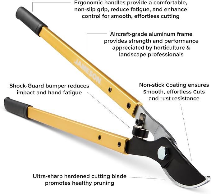 Jameson Professional 27" Bypass Lopper | 1-3/8" Cutting Capacity | Non-Stick Blade | Aircraft-Grade Aluminum Frame | Cushioned Grips | Gardening & Landscaping Tool