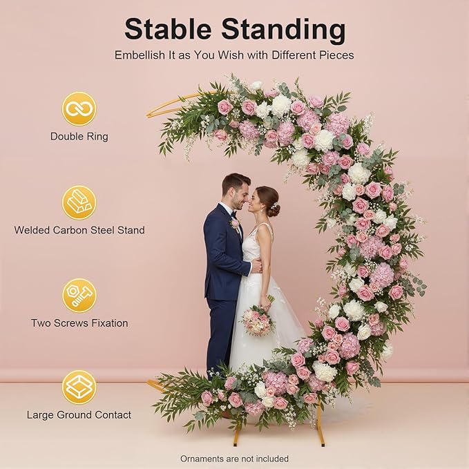 Wedding Arch, 7ft Metal Crescent Moon Wedding Arch Stand, Curved Flower Balloon Frame Garden Arbors and Arches for Wedding, Valentine's Day, Christmas, New Year Decoration (Gold)