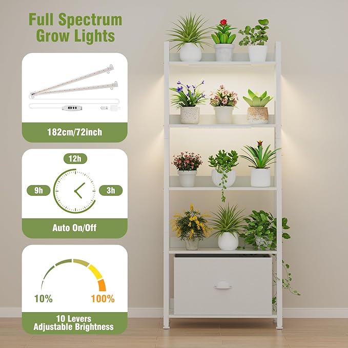 Extra Wide Plant Stand Indoor with Grow Lights, 5 Tiered Heavy Duty Large Plant Shelf, 63" Tall Metal Plant Rack for Multple Plants, Storage Shelves with Steel Frame, Corner Flower Pot Holder for Home