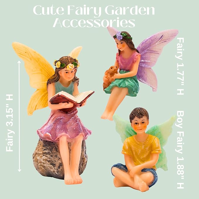 PRETMANNS Fairies for Fairy Garden – Adorable Accessories Kit for an Outdoor Miniature Garden – Boy & Girl Figurines – 3 Items