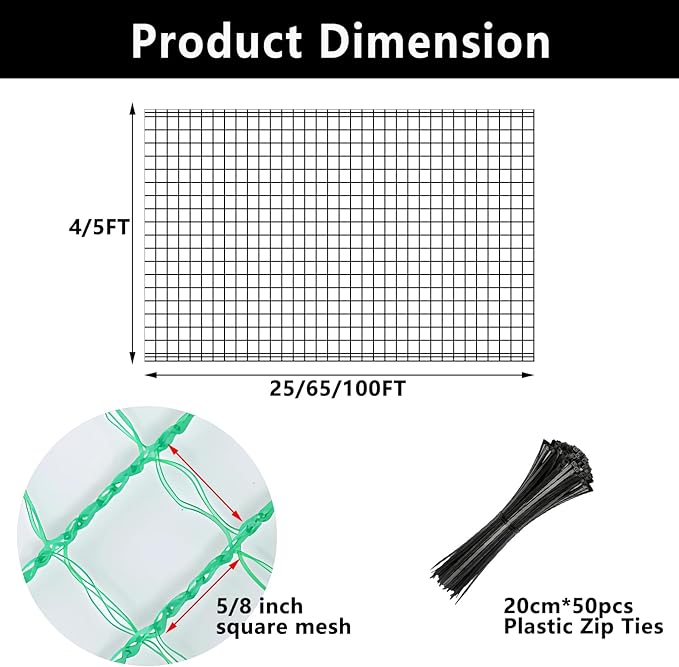 4x100ft Deer Fence Netting, Plastic Mesh Fence Heavy Duty Garden Fence Animal Barrier Garden Netting for Plants Fruit Trees Vegetables Against Deer, Birds, Rabbits, Chickens and Other Animals, Green
