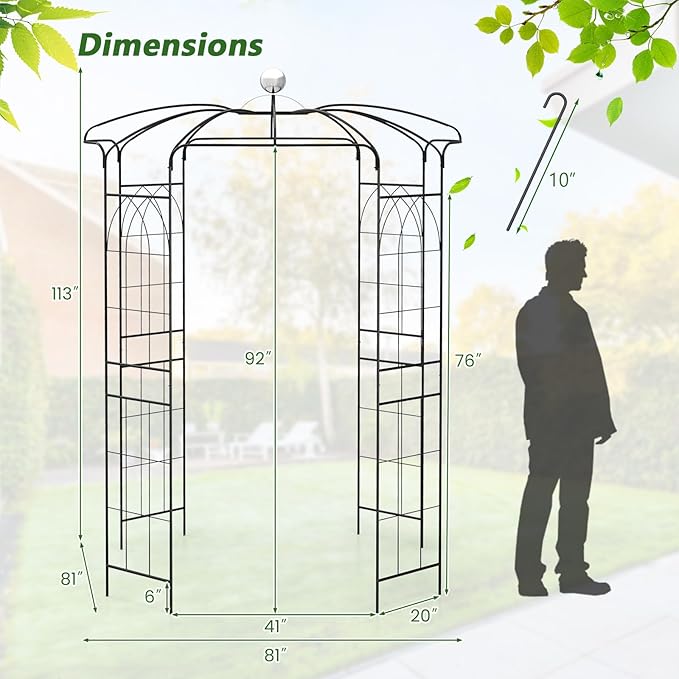 Giantex Birdcage Shape Gazebo - 9.4' H x 6.8' W Metal Arch Trellis for Climbing Plants Clematis Vines, French Style Pergola Pavilion Garden Arbor for Weddings Photoshoots Ceremony Party Outdoor Decor